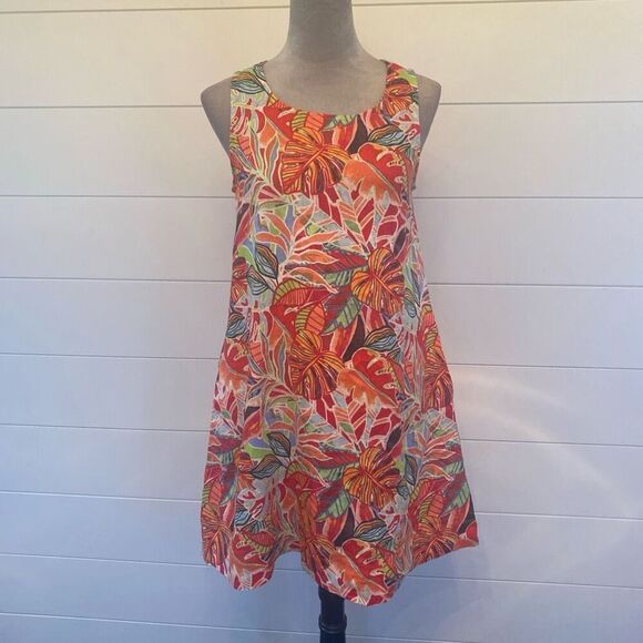 C&C California Linen Trapeze Dress Size Small, Tropical, - Picture 1 of 8